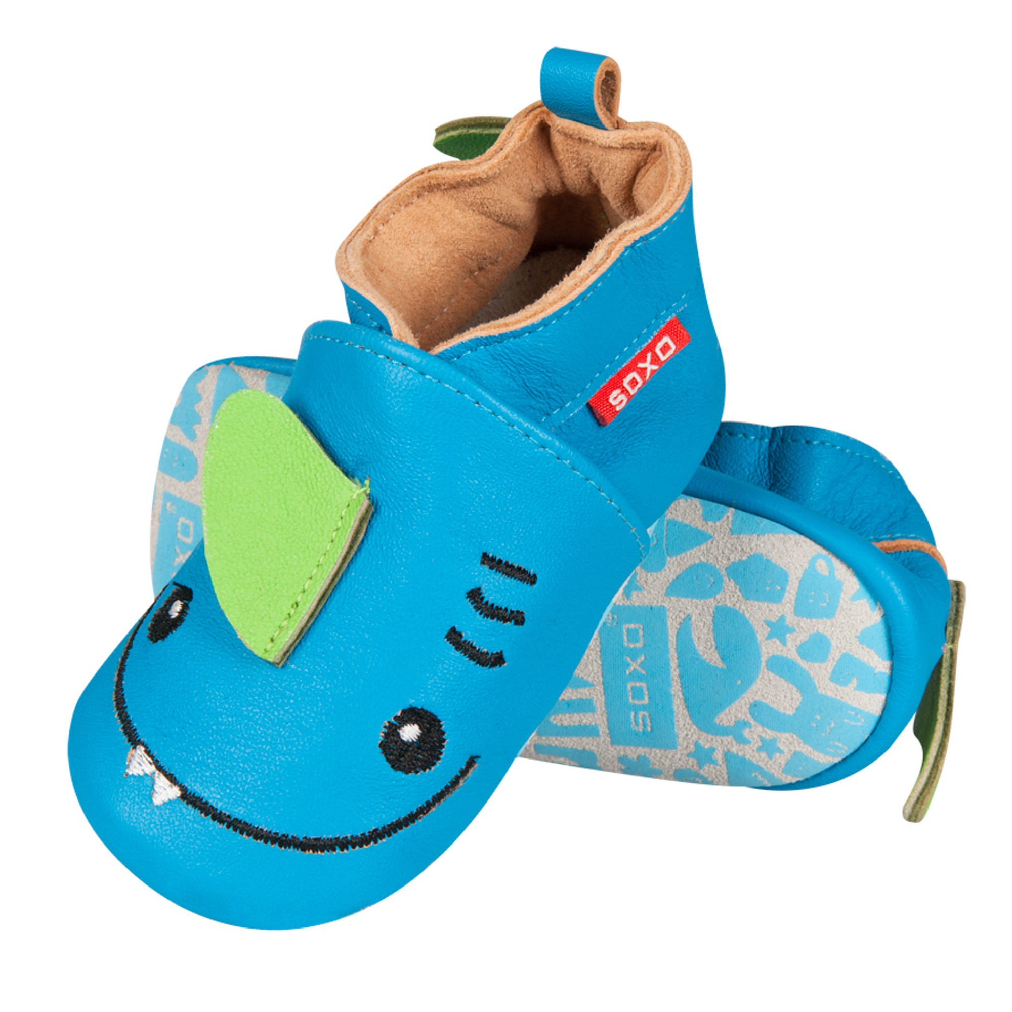 Chaussons en cuir souples bébé, enfant et adulte - Oiseau bleu