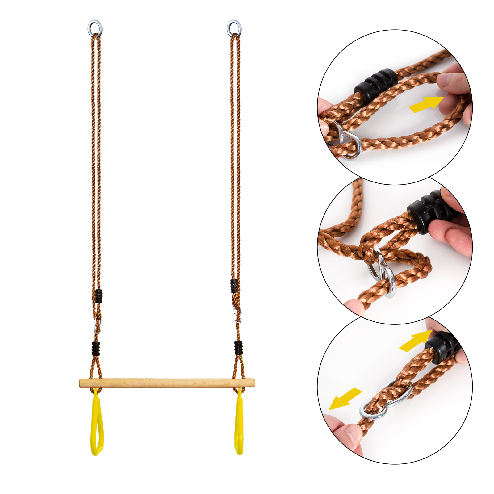 Anneaux De Suspension Trapèze Pour Parcours D'Aventure – Installation Sur Arbres Ou Cadres, Portée 150 Kg | Jeu Extérieur Enfants, Gymnastique, Équilibre - 9