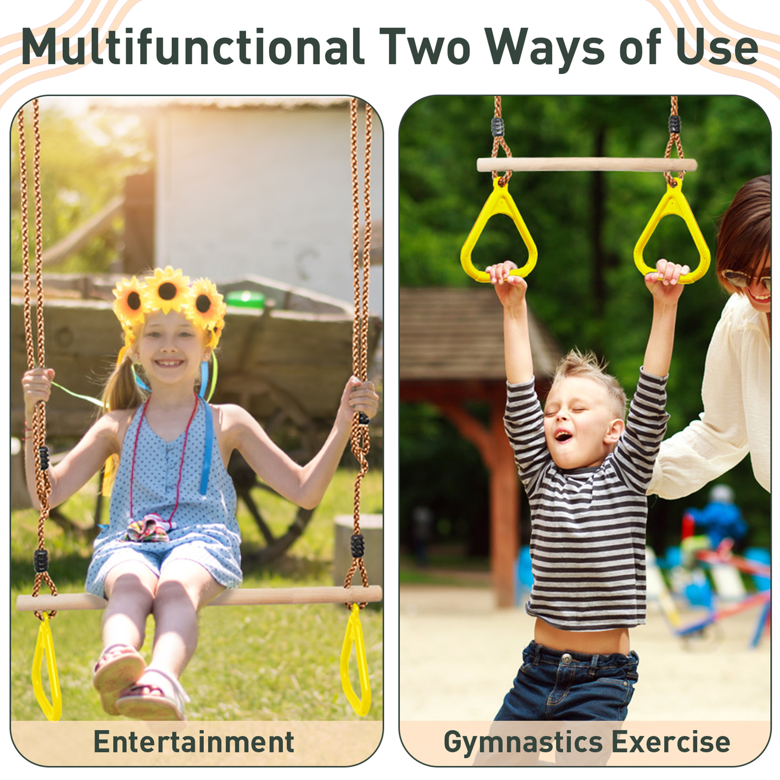 Anneaux De Suspension Trapèze Pour Parcours D'Aventure – Installation Sur Arbres Ou Cadres, Portée 150 Kg | Jeu Extérieur Enfants, Gymnastique, Équilibre - 5