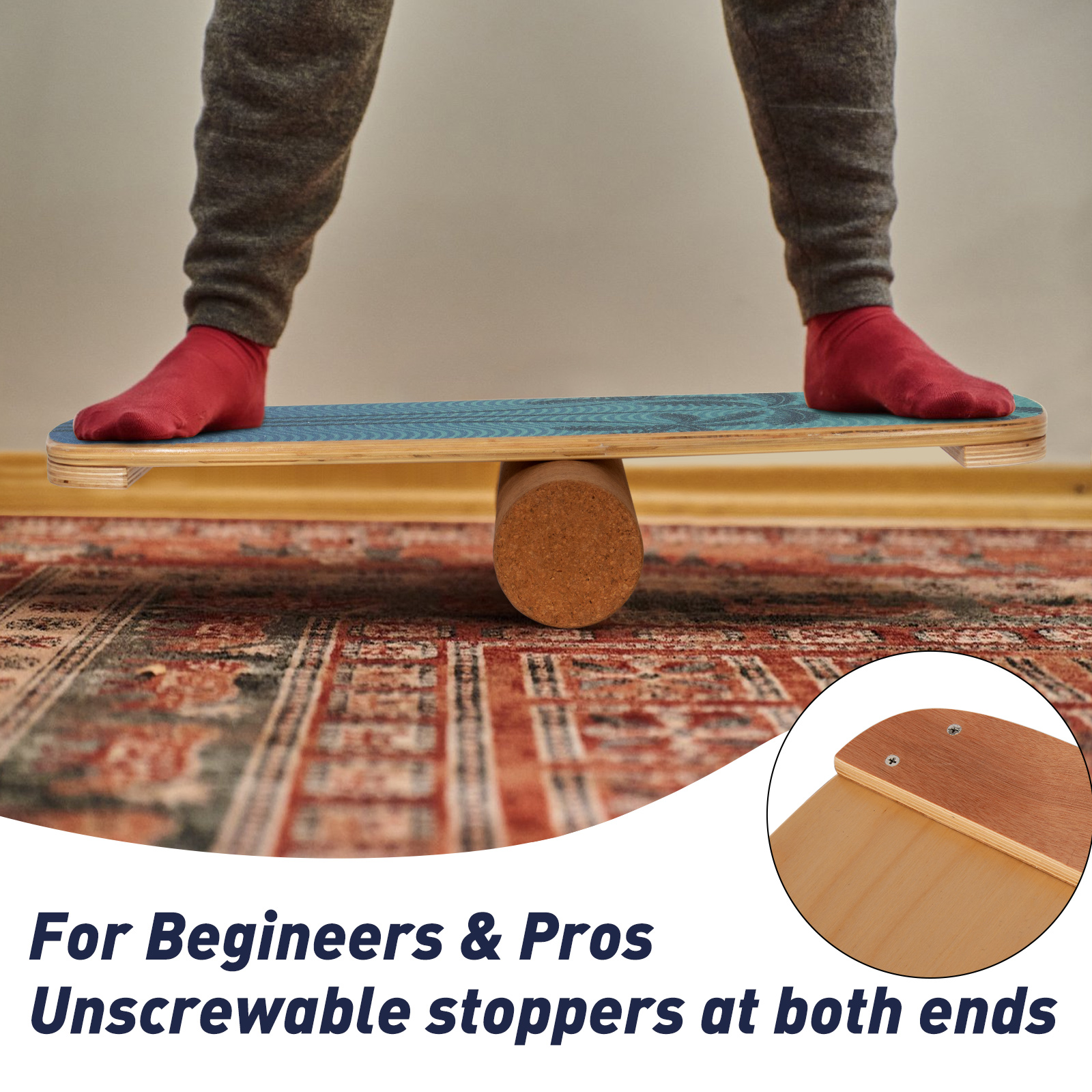 Indoorboard Allrounder Planche D'équilibre + Tapis + Rouleau Bois Liege Naturel Ocean