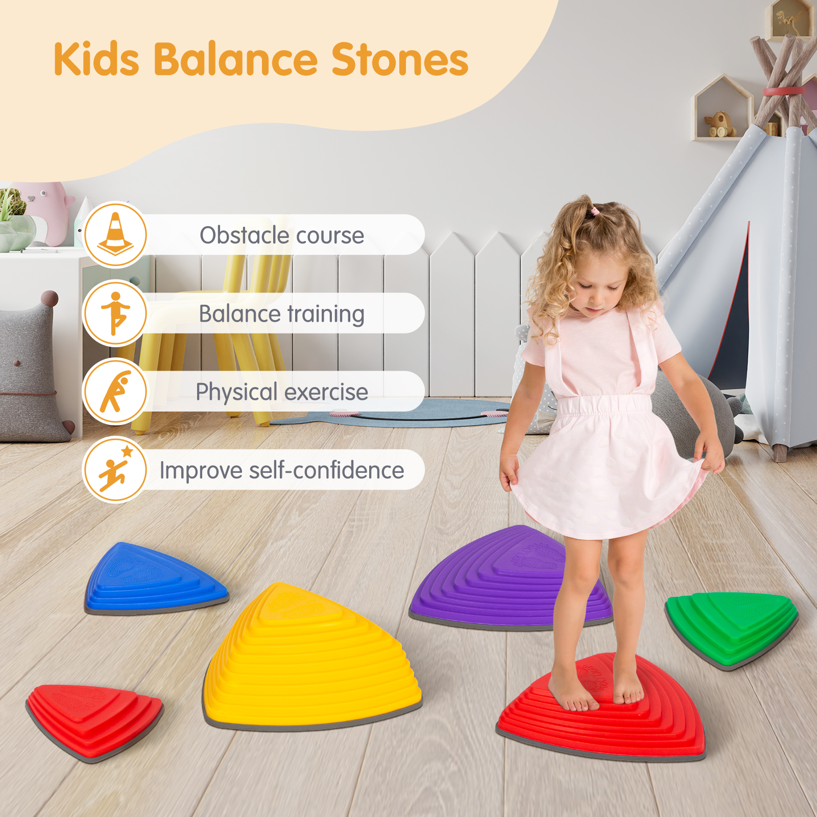 Pierres D'équilibre Pour Enfants - 8 Pièces, Parcours Motricité - Anti-dérapantes, Empilables - Pour Intérieur Et Extérieur