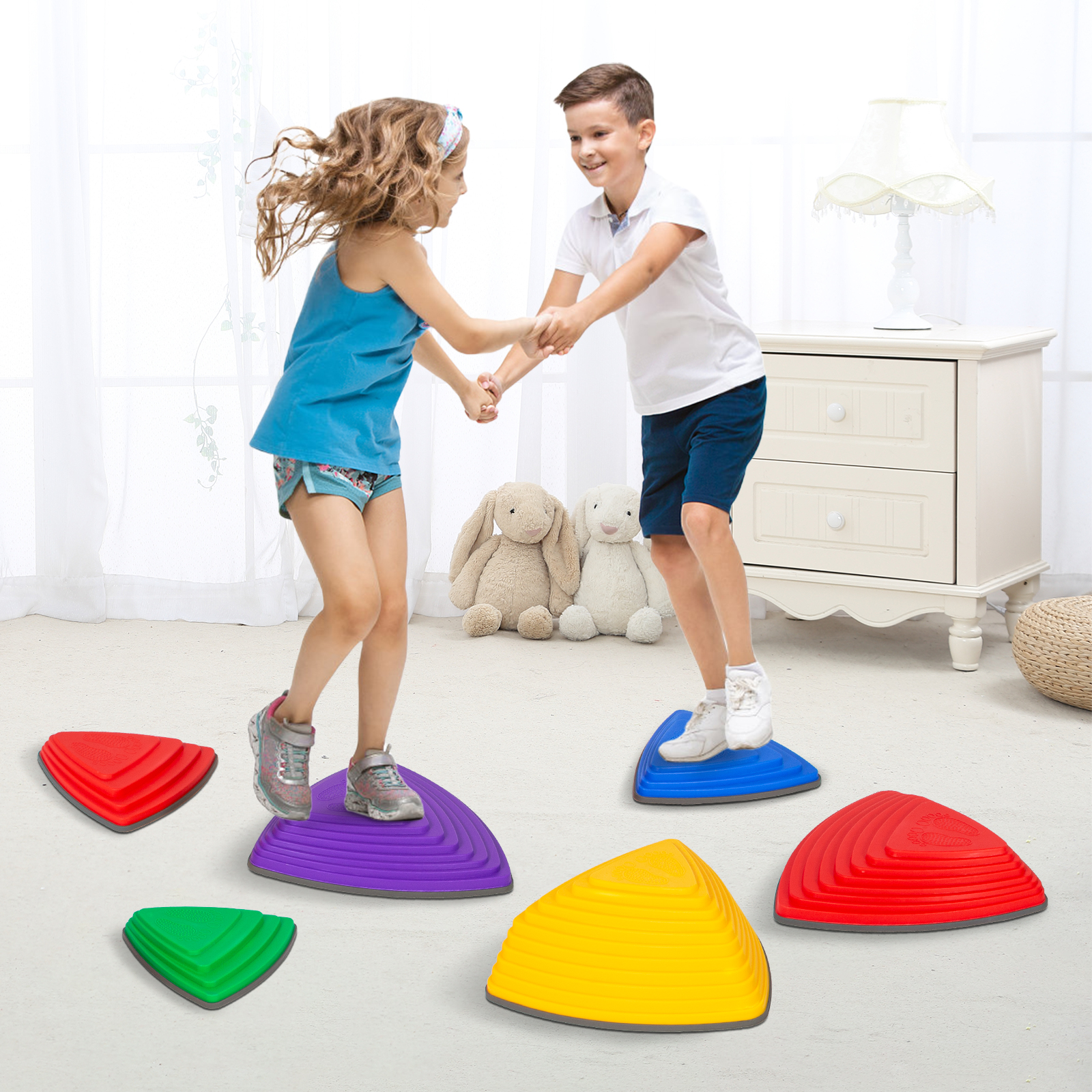 Lot De 6 Pierres D'Équilibre Pour Enfants – Stepping Stones – Favorise équilibre, Coordination Et Motricité – Intérieur Et Extérieur – Jeu Empilable XXL