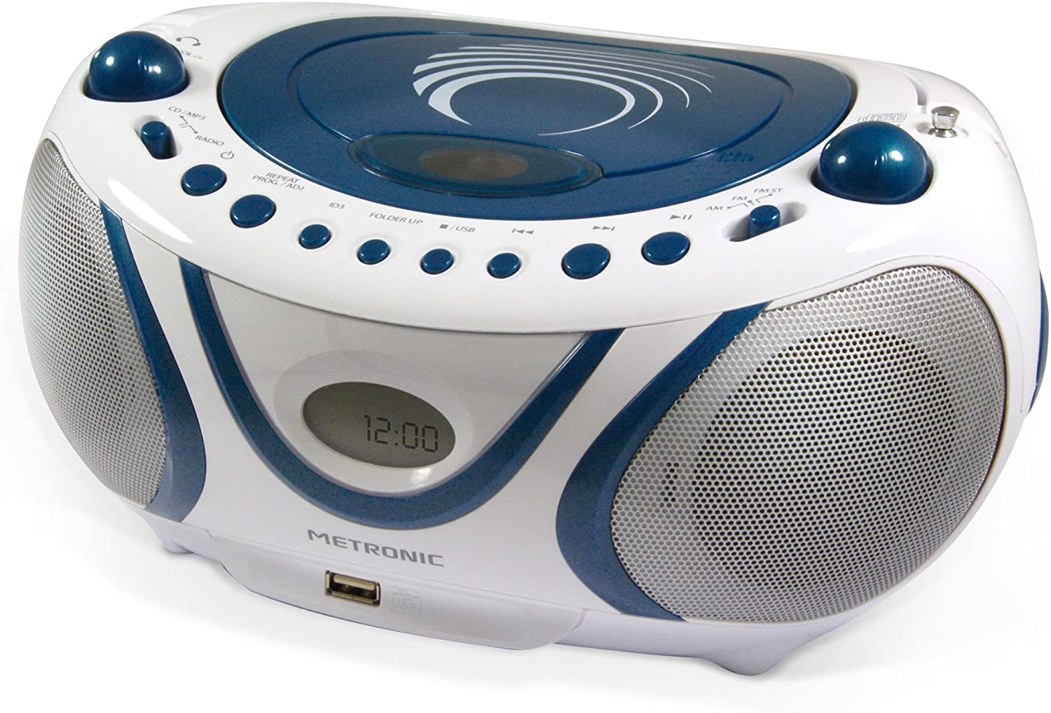 mini chaine hifi Radio Lecteur CD MP3 USB bleu blanc