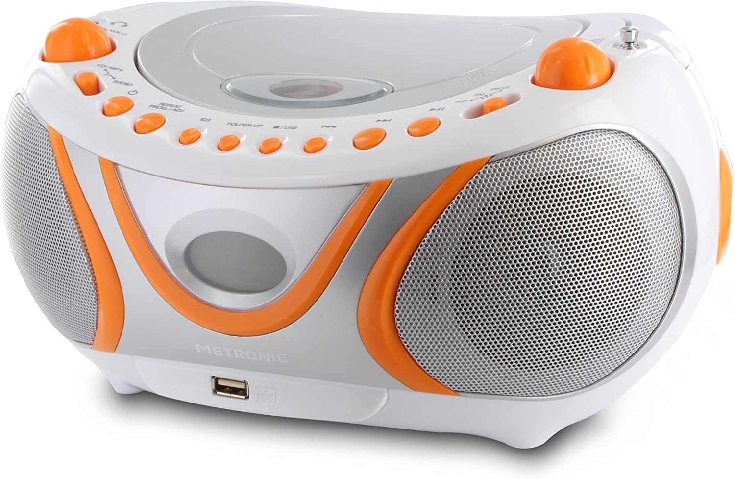 mini chaine hifi Radio Lecteur CD MP3 USB orange blanc gris