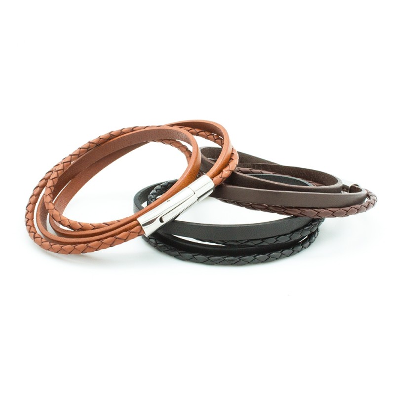 Bracelet En Cuir Véritable Pour Homme En Acier Inoxydable 8