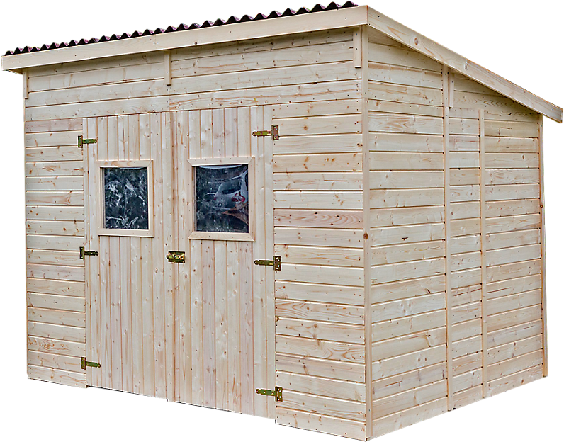 Abri panneaux bois massif 16 mm toit mono pente sans plancher 6,60 m2