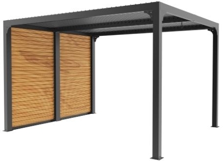 Pergola bioclimatique ALUMINIUM avec ventelles latérales aluminium mobiles couleur imitation bois pour côté 3 m 