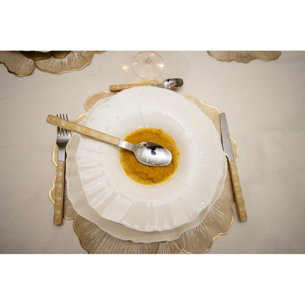 Lot De 8 Assiettes Bols En Grès Blanc - Peint Main Motif Fleur Jaune - DD3P6