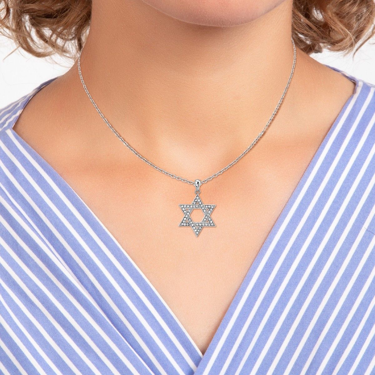 Pendentif étoile De David Argent 925 Rhodié Et Zircon - Chaîne Optionnelle