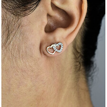 Boucles d'oreilles pendantes en plaqué or 2 brins entrelacés avec oxyde  rouge suspendu et fermoir poussette