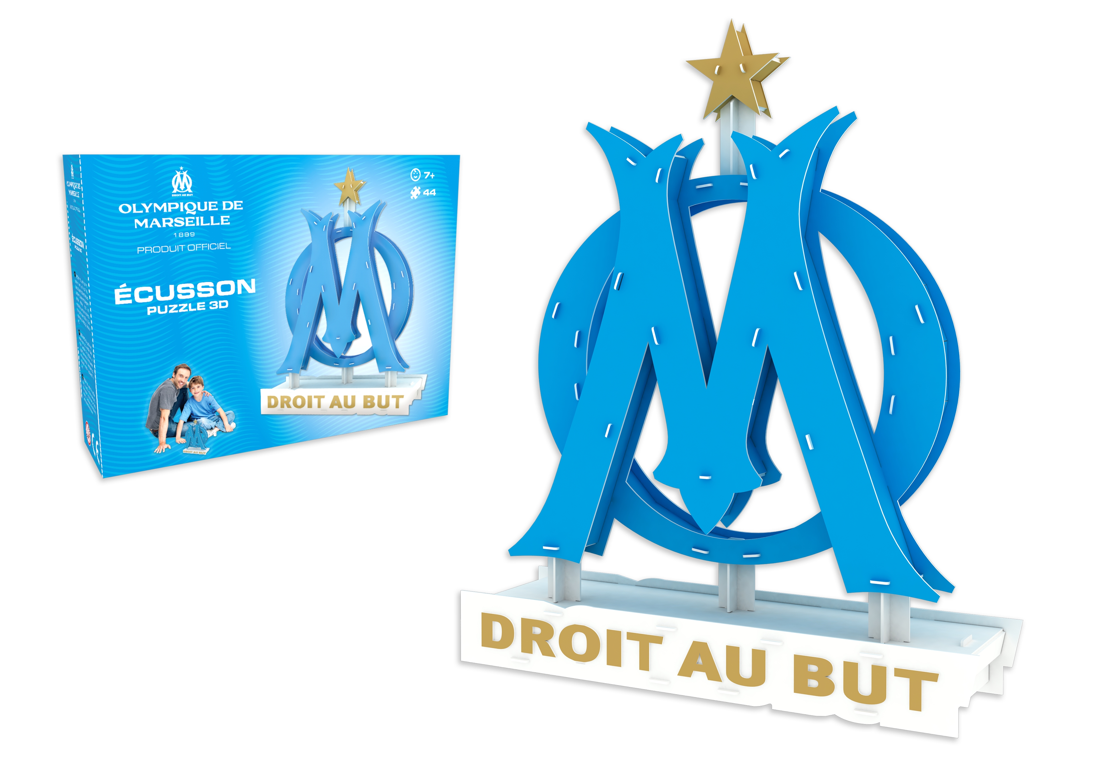 Megableu- Mega Bleu 3D ÉCUSSON Olympique DE Marseille, Puzzle, A partir  de 7 Ans, De 1 Joueur
