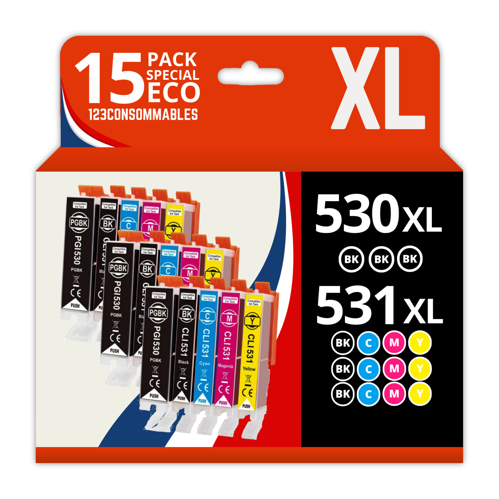 Pack De 5 Cartouches D'encre Compatibles Canon PGI-530 CLI-531 - Pour Imprimantes PIXMA TS8750 Et Autres - Neuf Sous Emballage