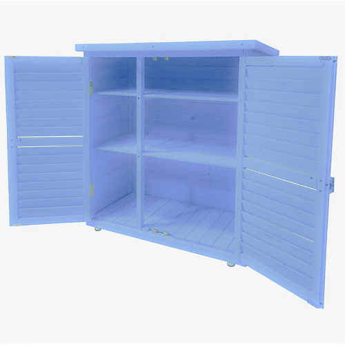 Armoire de rangement lasurée bleue équipée de 3 étages