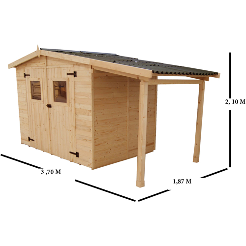 Abri panneaux bois massif 16 mm avec bûcher et plancher abri 5,04 m² bûcher 2,08 m²