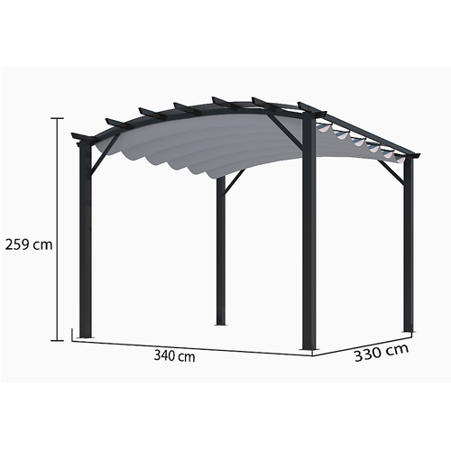 Pergola arche aluminium/acier anthracite toile gris 140 gr/m² - HABRITA