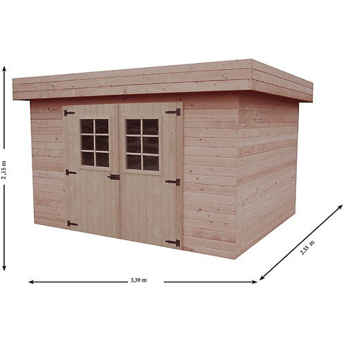 Abri Madriers massifs 28 mm toit plat avec bac acier - 5,56m²