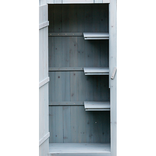 Armoire cabine de rangement lasurée finition bleu équipée de 3 étagères