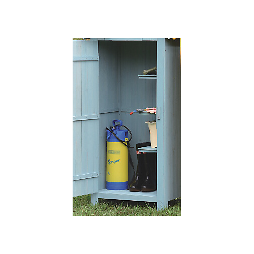 Armoire cabine de rangement lasurée finition bleu équipée de 3 étagères