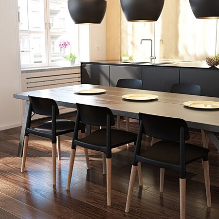 Chaise scandinave Sländak Woody noire 4 pieds bois métal noir croisé salle  à manger attente cuisine