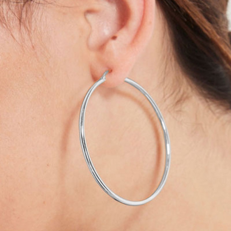 Boucles d'Oreilles Créoles Or 18 Carats 750/000 Blanc 4cm au