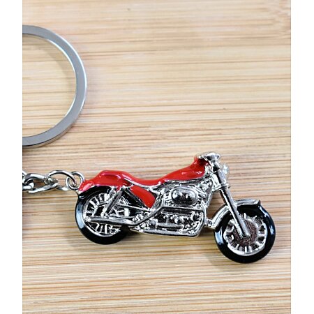 Porte-clés moto biker rouge et noir argenté au meilleur prix