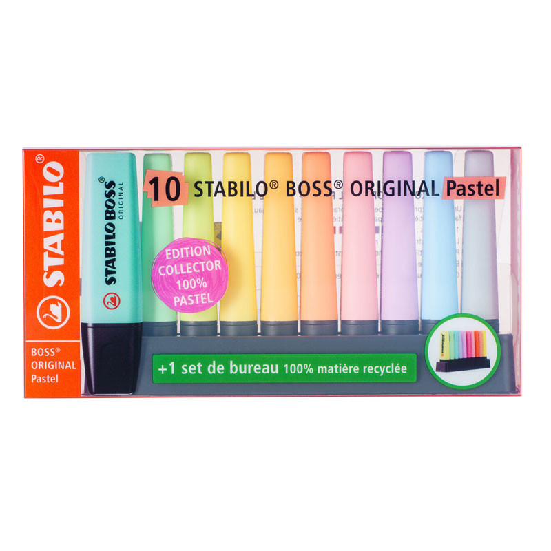 Set De 23 Surligneurs STABILO BOSS ORIGINAL ARTY – 9 Couleurs Fluo Et 14 Pastel – Bureau Collector