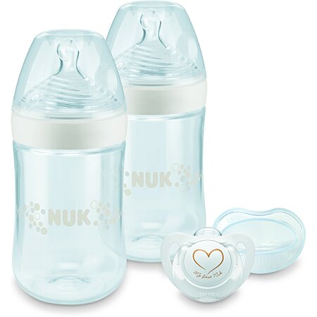 NUK Nature Sense Biberons - 0-6 mois - 260 ml - Tétine en silicone imitant  le sein avec valve anti-colique - Contrôle de la température - Sans BPA 