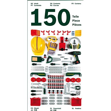 Klein 8461 Etabli Bosch Work-Shop | Large plan de travail, étagère, casiers  de rangement, étau, crochets pour suspendre les outils| 82 accessoires 