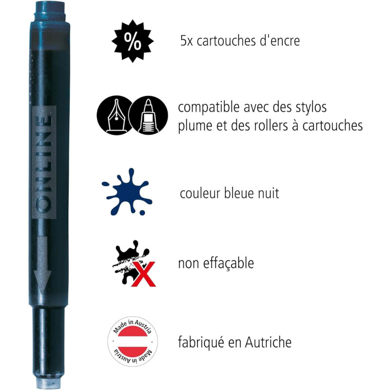 Stylo-Plume Rétractable 0,38 Mm GNHG - Écriture Fine Et Fluide, 5 Cartouches Bleues Incluses - Stylo Effaçable Bleu