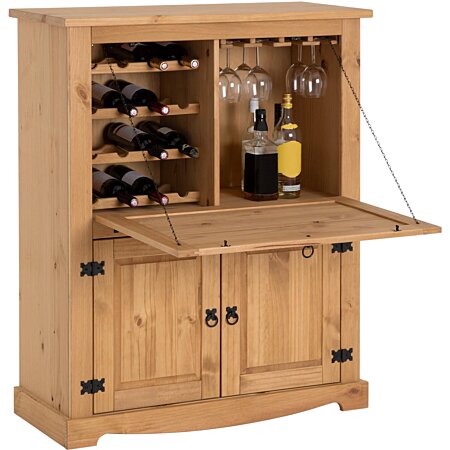 Meuble bar à vin TEQUILA armoire comptoir avec range bouteilles et range  verres, bahut de style mexicain en pin massif blanc/brun au meilleur prix