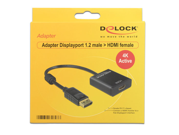 Delock Adaptateur Displayport - HDMI actif, 4K, noir