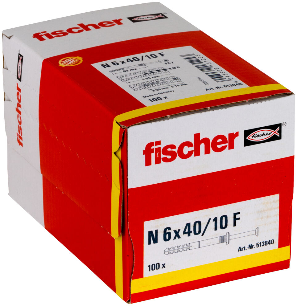 Fischer - Cheville à frapper N 6 x 40/10 F (100) avec collerette épaisse et  clou tête fraisée - 513840 au meilleur prix