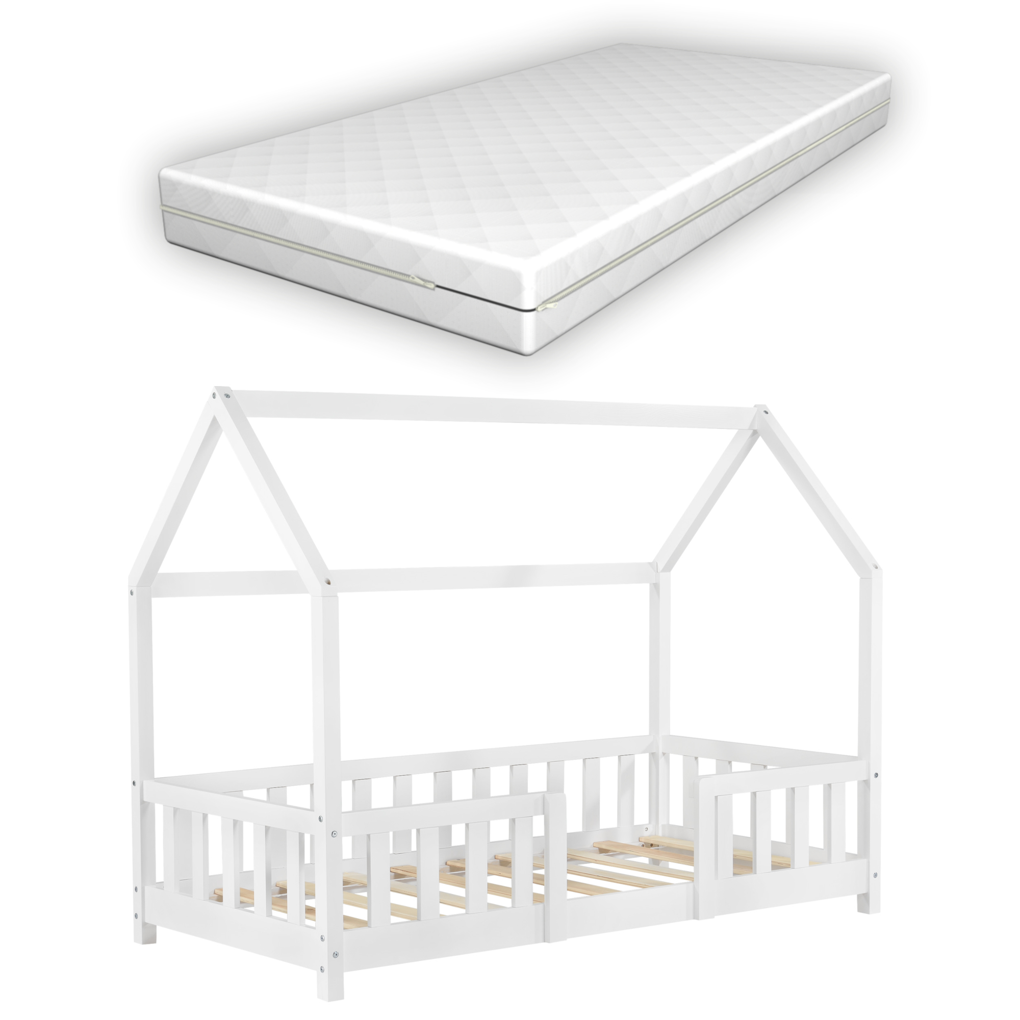 Lit enfant brome forme maison avec matelas 90 x 200 cm sommier à lattes  bois de pin [en.casa] - Conforama