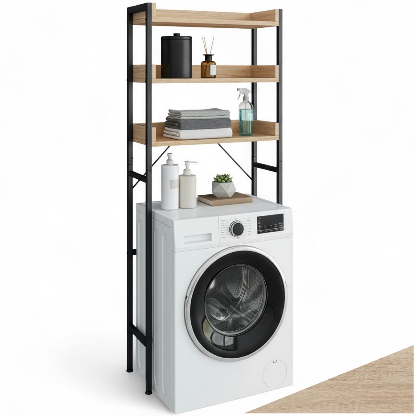 Étagère De Salle De Bain Industrielle 3 Niveaux - En Bois Et Acier, 63x25x165 Cm, Avec Système Anti-basculement