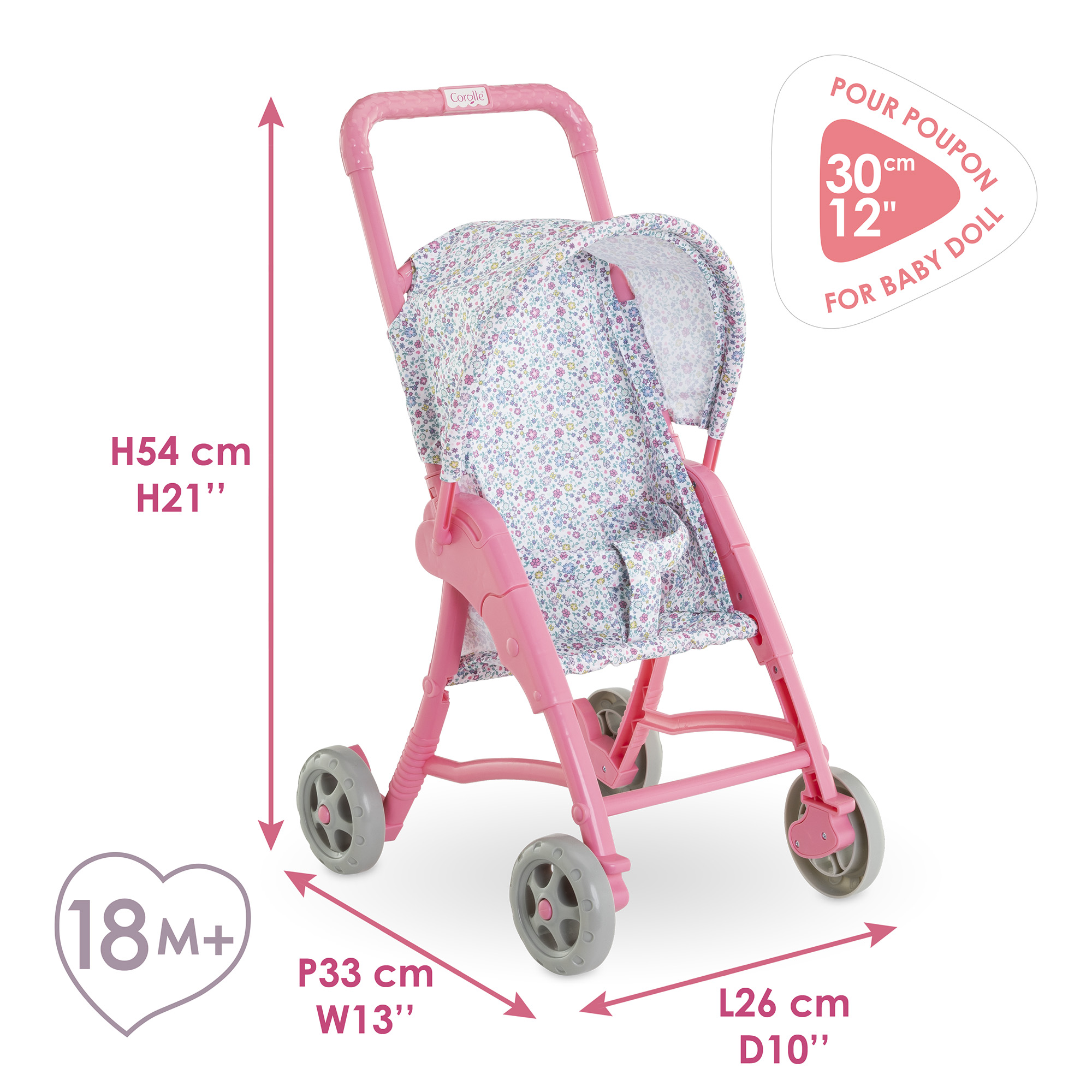 Corolle - Poussette Florale, Accessoire, pour Poupon 30cm, dès 18 Mois, 9000111180