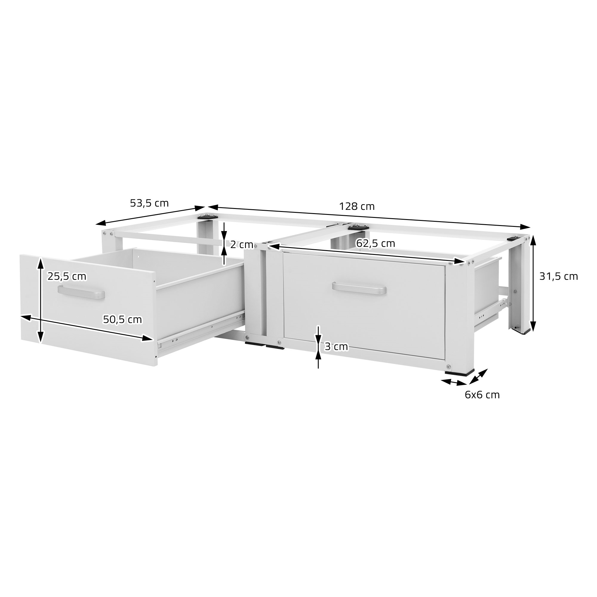 Socle machine à laver double avec étagère base sèche-linge blanc 150 kg