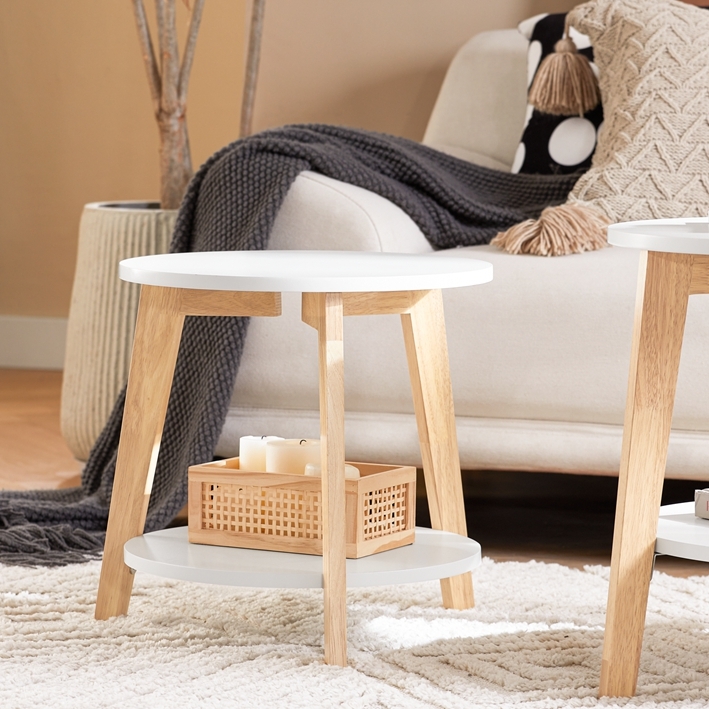 Table Basse Ronde En Bois D'acacia Massif- Diamètre 90 X Hauteur 45 Cm