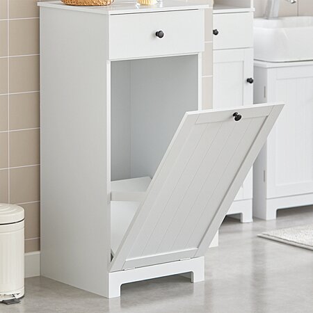 SoBuy BZR21-W, Meuble de rangement de salle de bain avec tiroir et panier à  linge, 40 x 38 x 90 cm, blanc