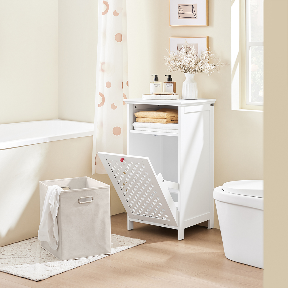 SoBuy Commode Salle de Bain avec Panier à Linge et Niche Ouverte de Rangement Blanc au meilleur ...