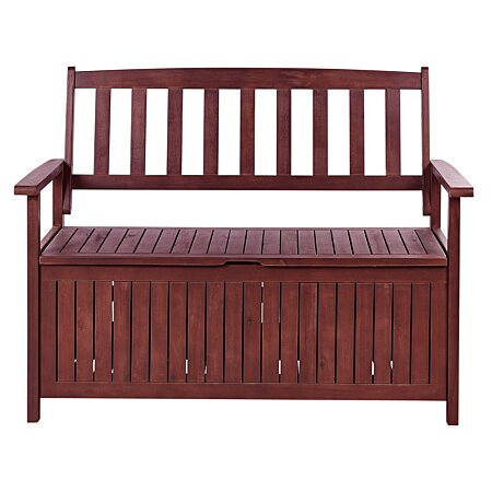 Banc de jardin en bois d'acacia ton acajou et coussin d'assise blanc 120 cm  avec rangement SOVANA au meilleur prix