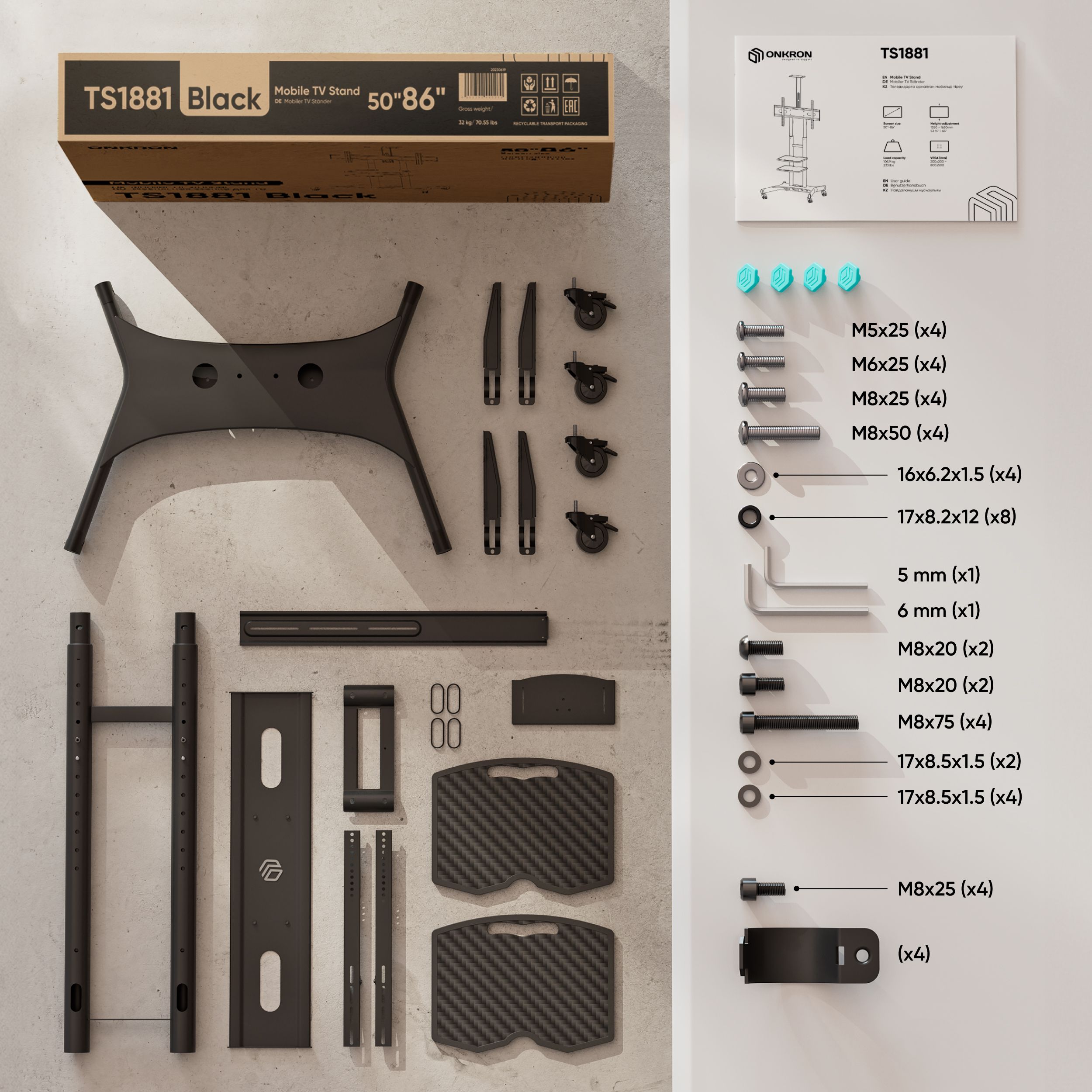 ONKRON Support TV 50-86, 90.9 kg max, VESA 200x200-800x500