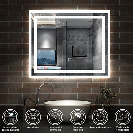Aica Miroir lumineux avec éclairage intégré avec anti-buée, Modèle Aica Miroir lumineux avec éclairage intégré avec anti-buée, Modèle