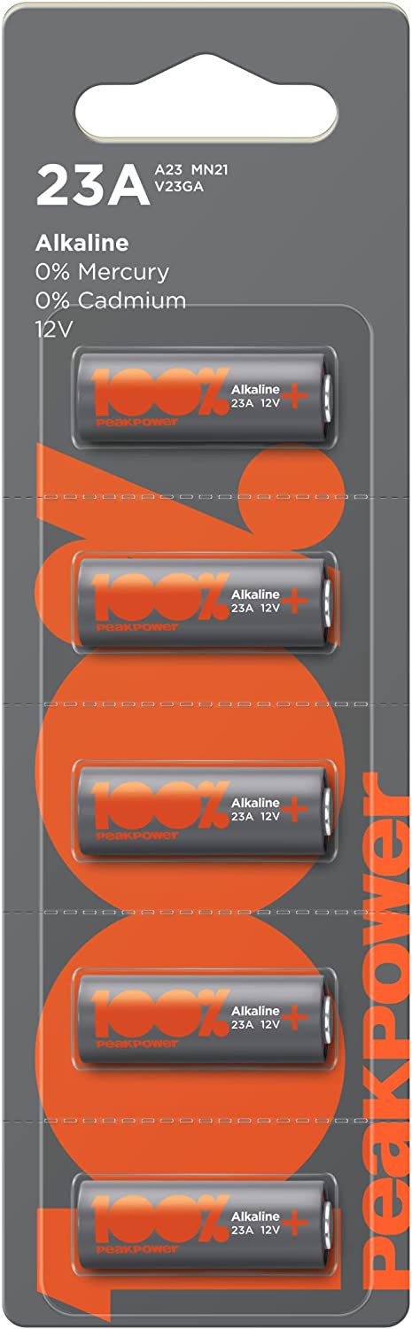Piles 23A 12v - MN21 - Lot de 5, 100% PeakPower, Batteries Alcalines 23A,  A23, 23AE, MN21, V23GA - Longue durée, très puissantes