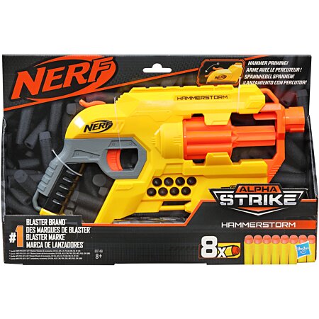 Blaster Nerf Alpha Strike Hammerstorm - Percuteur, barillet rotatif et 8  fléchettes Nerf officielles, pour enfants, ados et adultes au meilleur prix