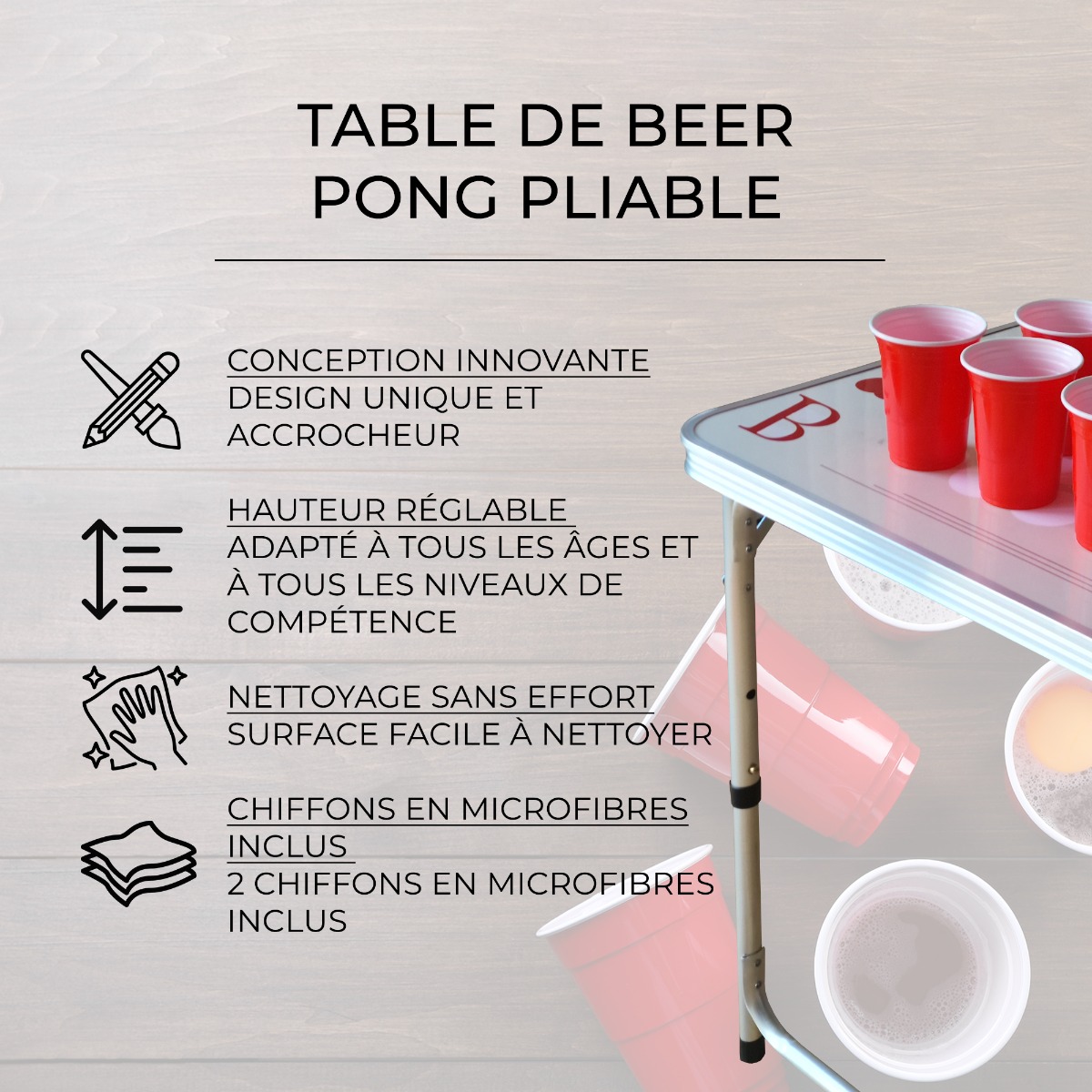 Jeu De Bière-Pong Gonflable HENBRANDT – 166x77 Cm – Table Flottante Pour Piscine Et Soirées