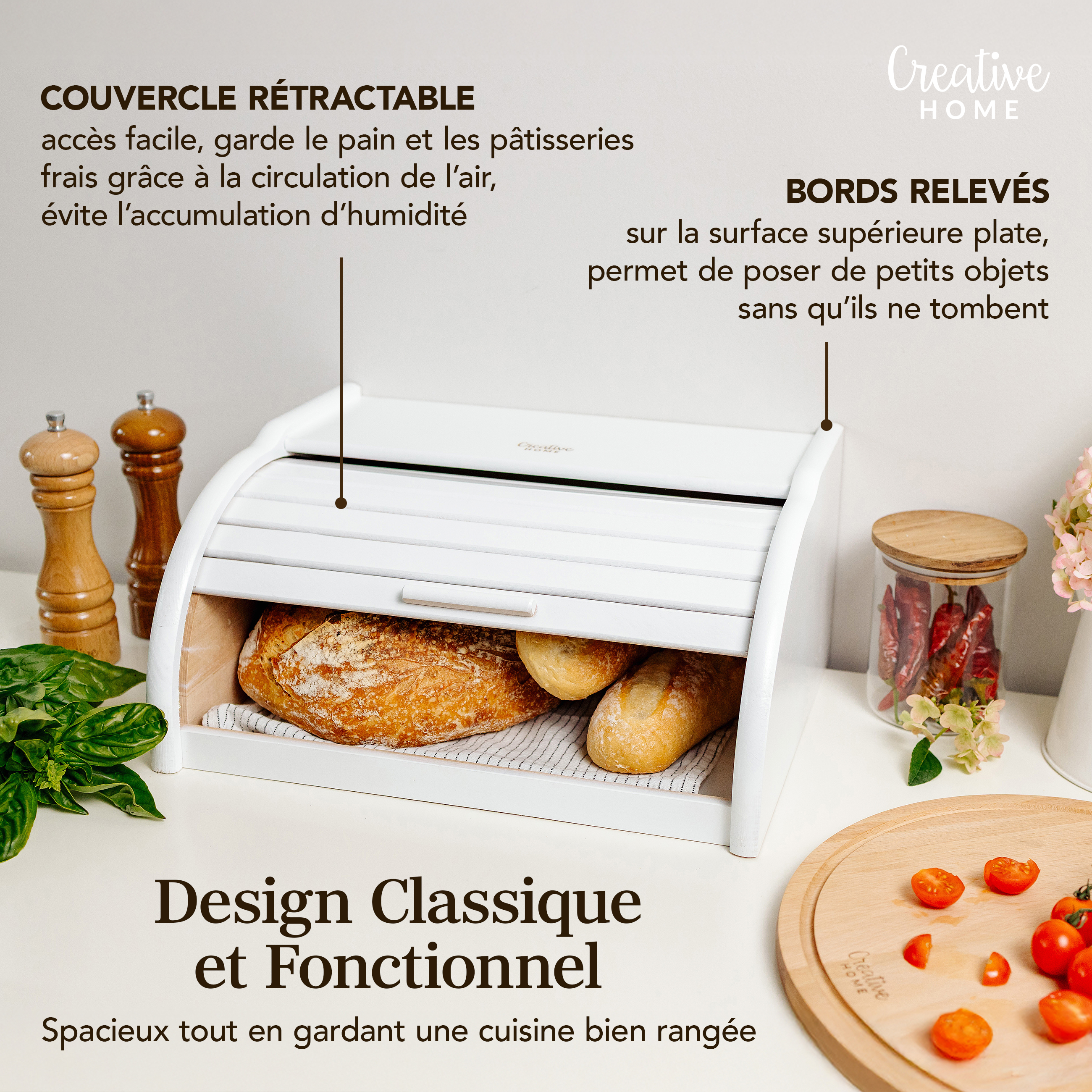 E-far Boîte à Pain Pour Comptoir De Cuisine, Boîte à Pain En