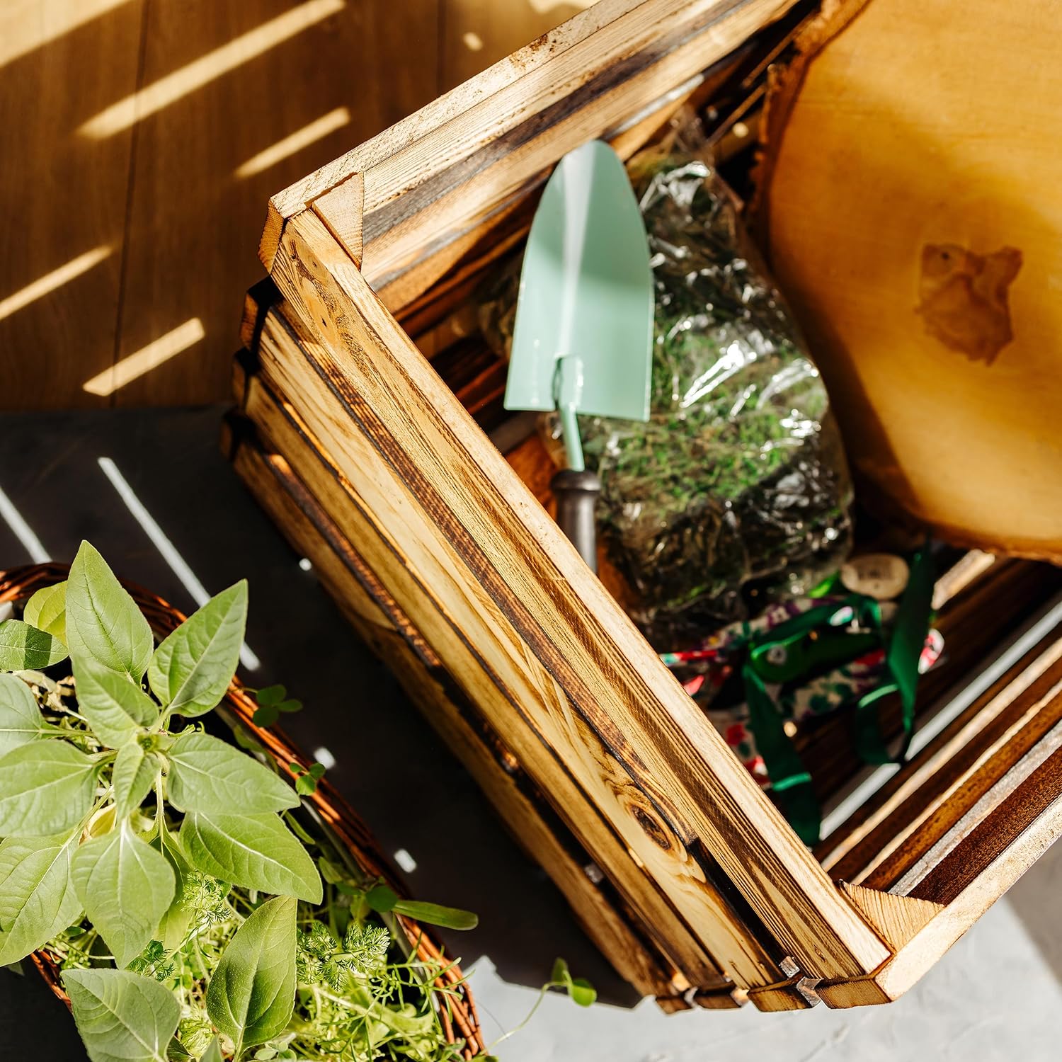 Creative Deco Caisse En Bois Flammé Avec Etagere | 50x40x30