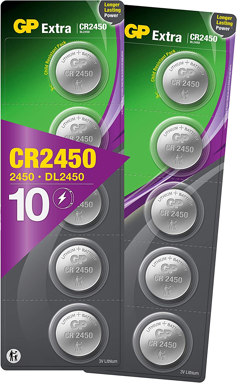Piles CR2450 - Lot de 10 Piles, GP Extra, Batteries Bouton 2450 Lithium  3V, Longue durée, très puissantes, utilisation quotidienne au meilleur prix