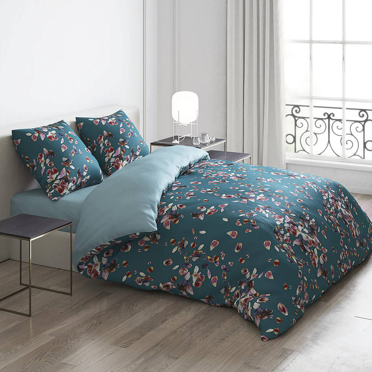 Ensemble housse de couette et 2 taies d'oreiller - 100 % satin de coton 80 fils/cm² - Aurore - vert