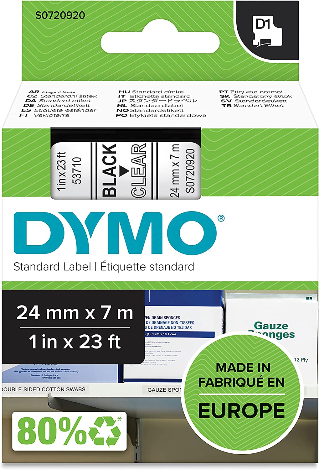 DYMO D1 - Standard Étiquettes - Blanc sur noir - 24mm x 7m